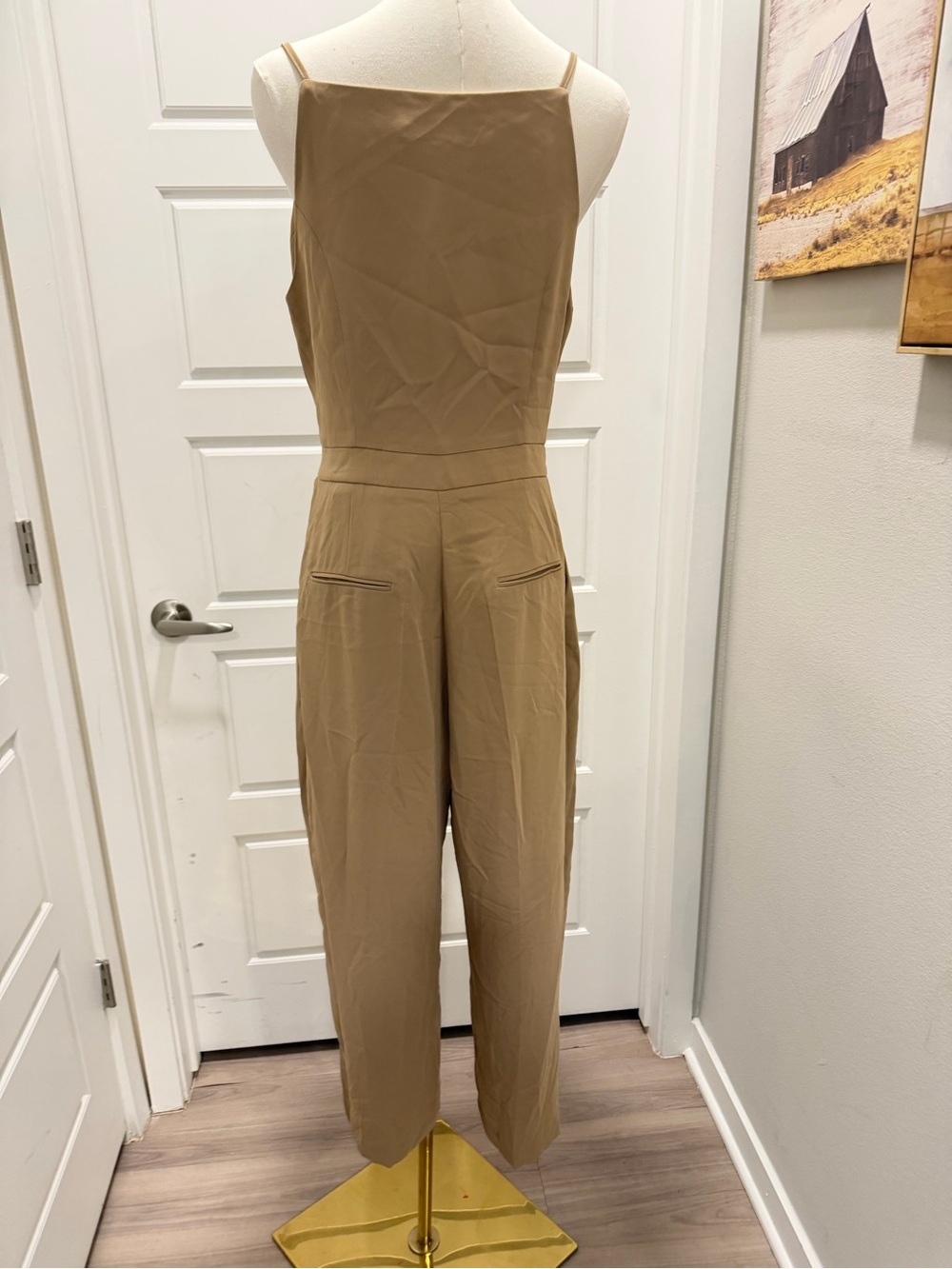 Women’s Tan Vest Wide-Leg Jumpsuit - Missing Upper Buttons NWT - Picture 2 of 4
